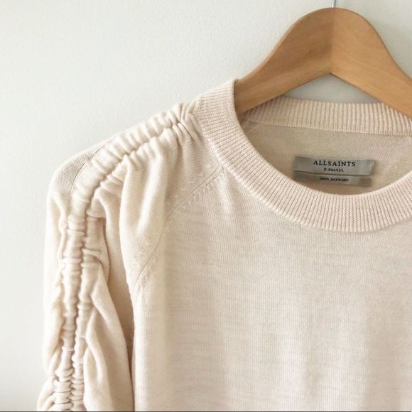 All Saints Merino Wool Ruched Sleeve Ero Sweater - Picture 7 of 10